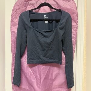 all in motion Sparkle Long Sleeve Scoop Neck Crop Top - Navy